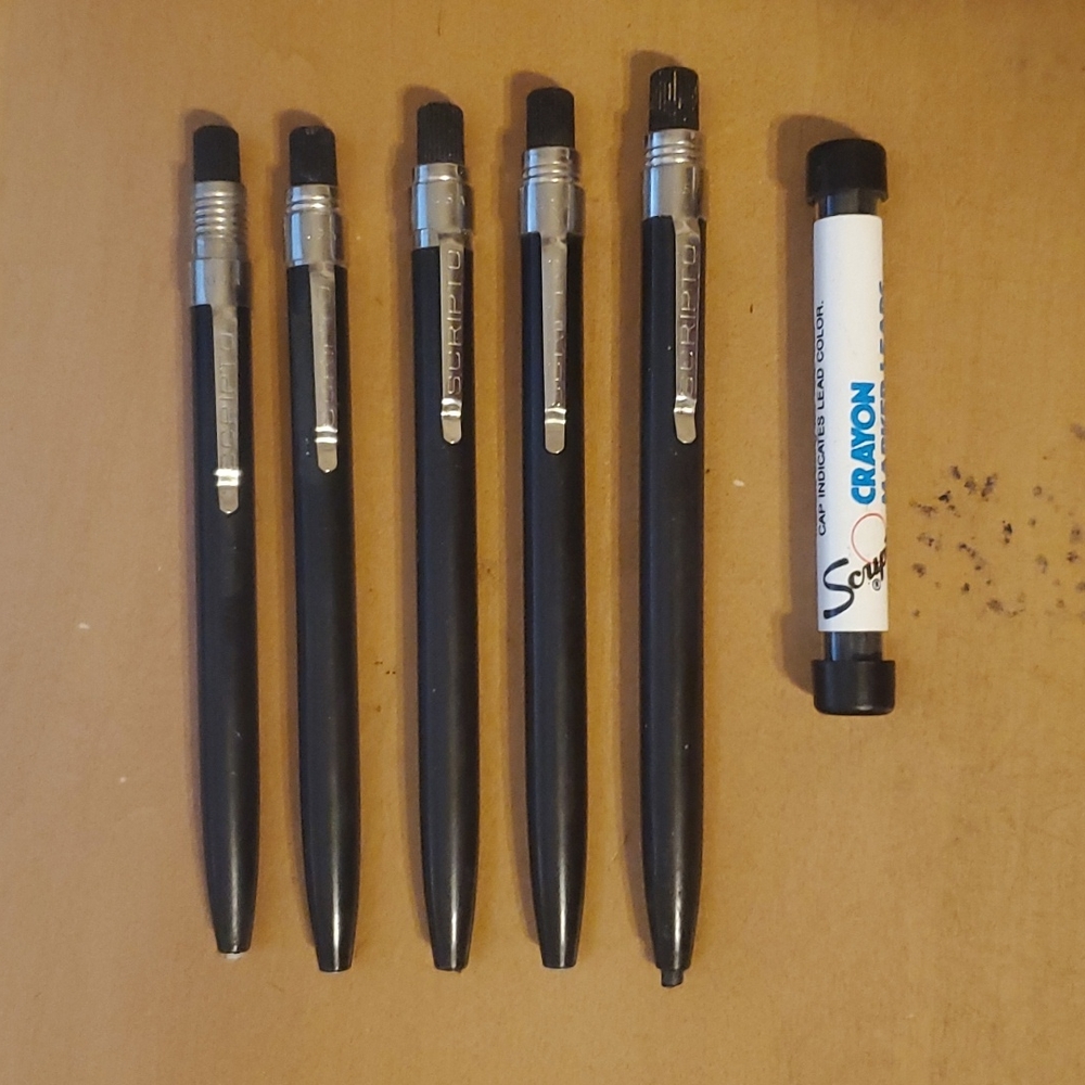 Lot of 5 Vintage Scripto Twist Crayon Marker Grrase Pencil & Lead